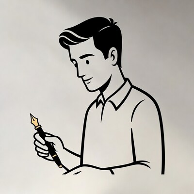 Man holding fountain pen illustration