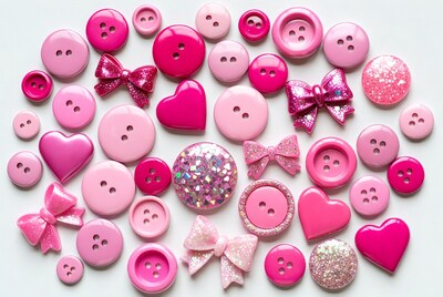 Pink Buttons and Bows on White