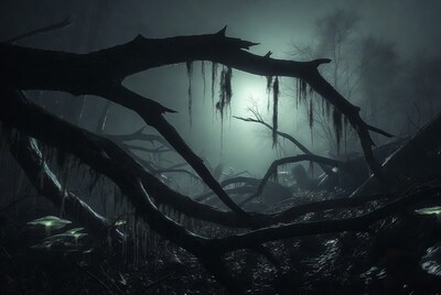 Misty Swamp with Glowing Mushrooms