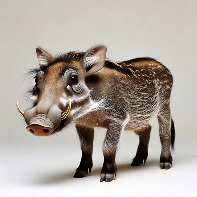 Cute warthog on white background