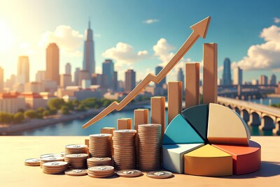 3D Coins Graphs City Skyline