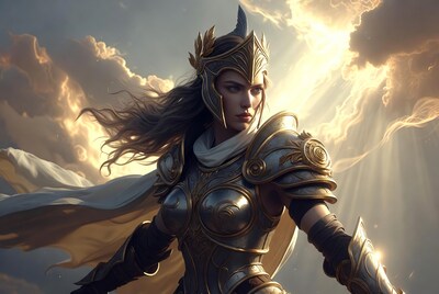 Warrior Woman in Golden Armor