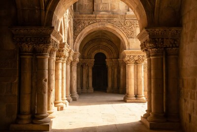 Romanesque Cloister Arches Sunlit