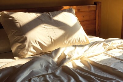White pillows on wooden bed