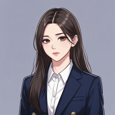 Anime girl in navy blazer suit