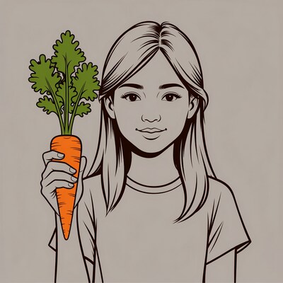 Asian girl holding carrot illustration