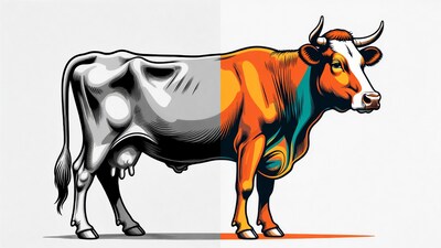 Split Color Illustration of Dairy Cow