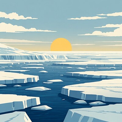 Arctic Sunset Over Icebergs