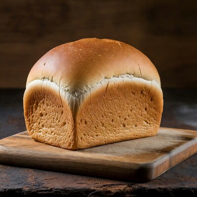 Fresh white bread loaf on board