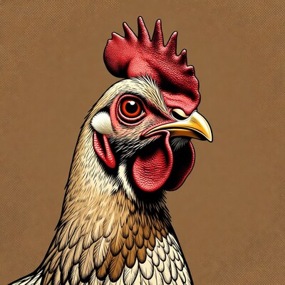 Rooster illustration on brown background