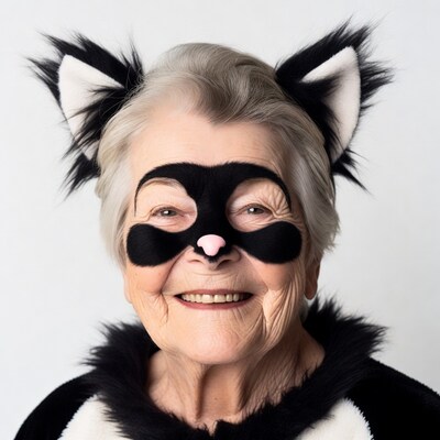 Elderly woman in cat costume