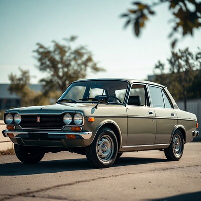Vintage Datsun 510 Green Sedan Parked
