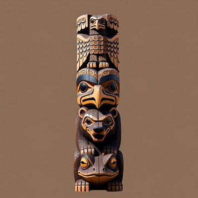 Traditional Totem Pole with Eagle Bear Frog