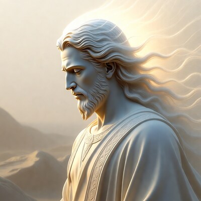 Jesus with flowing hair in desert
