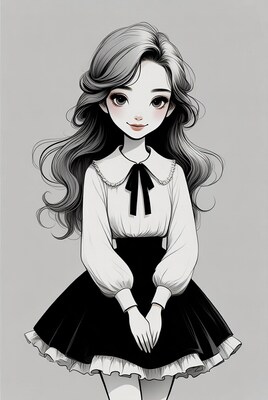 Anime girl in black white dress