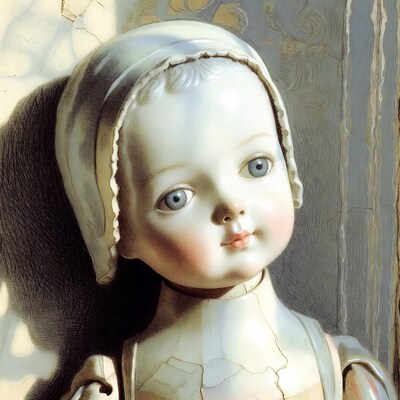 Vintage porcelain doll with bonnet