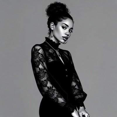 African-American woman in lace dress