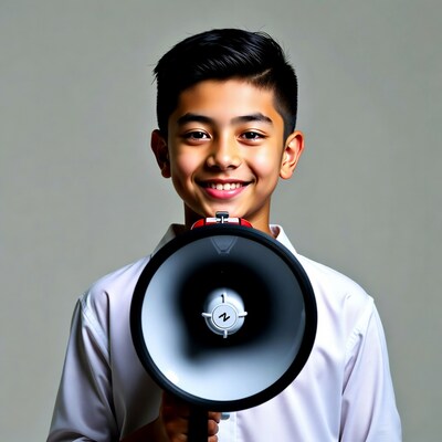 Asian boy holding megaphone