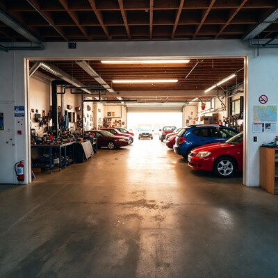 Cars Parked in Spacious Garage Workshop