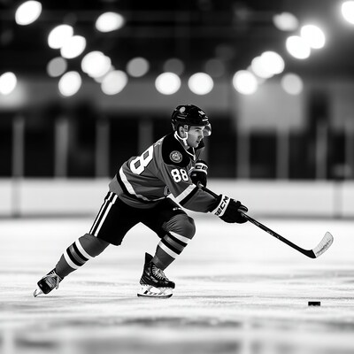 Hockey player shooting puck on ice