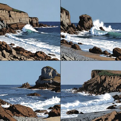 Ocean Waves Crashing on Rocky Cliffs