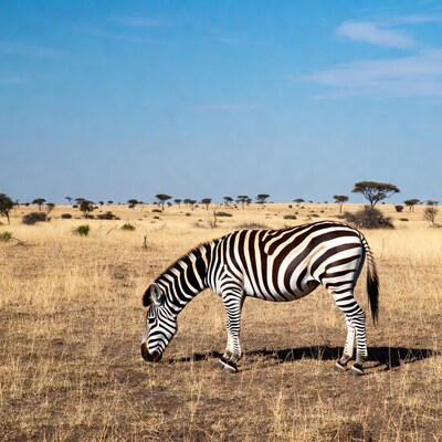 Zebra grazing in African savanna