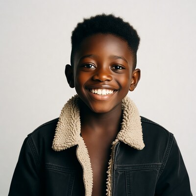 Smiling African boy in fur collar jacket