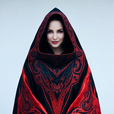 Woman in Red Black Hooded Cloak