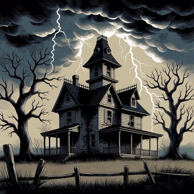 Haunted House in Lightning Storm