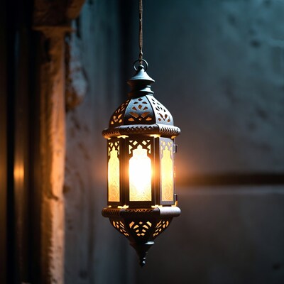 Hanging Moroccan Lantern Glowing
