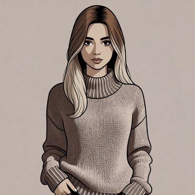 Woman in turtleneck sweater illustration