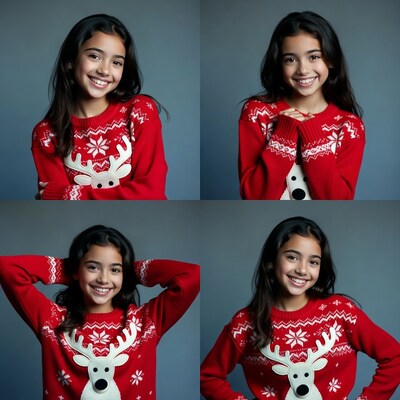 Girl in reindeer Christmas sweater