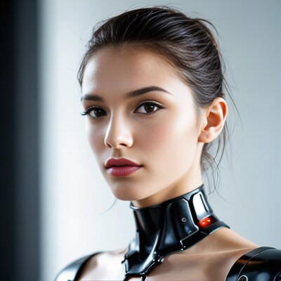 Asian woman in black cyberpunk collar