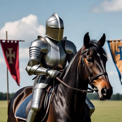 Knight in shining armor on horse
