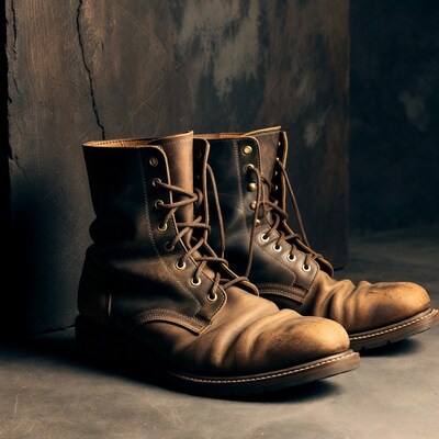 Worn Brown Leather Work Boots