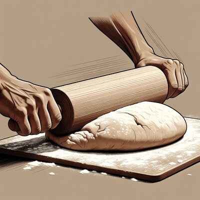 Hands rolling dough with pin