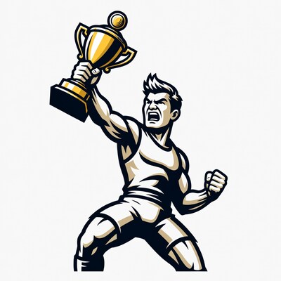 Muscular man holding trophy
