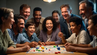 Diverse family playing board game