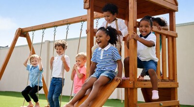 Diverse kids playing on playground