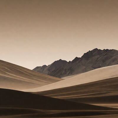 Sand Dunes with Jagged Mountains