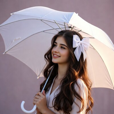 Woman holding white umbrella