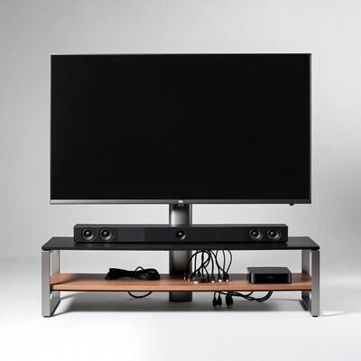 TV on Soundbar Stand with Cables