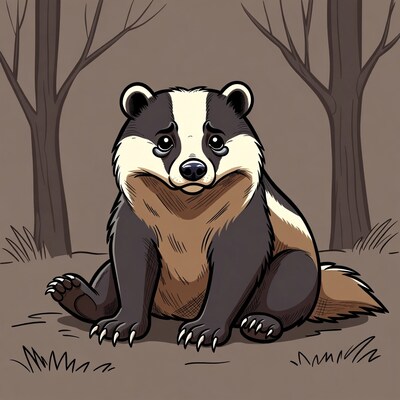 Cute badger sitting in forest