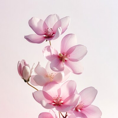 Pink Magnolia Flowers on White Background