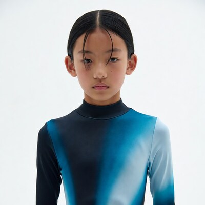 Asian girl in black blue gradient top