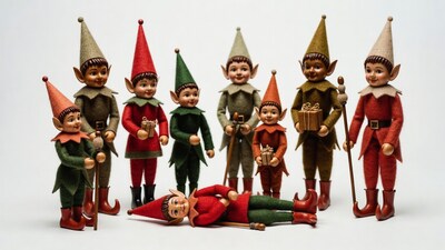 Group of Wooden Elves with Gifts