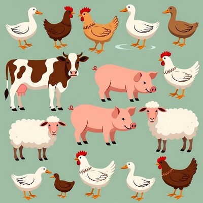 Cartoon farm animals collection