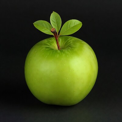 Green apple with leaves