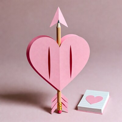 Pencil Arrow Piercing Pink Paper Heart