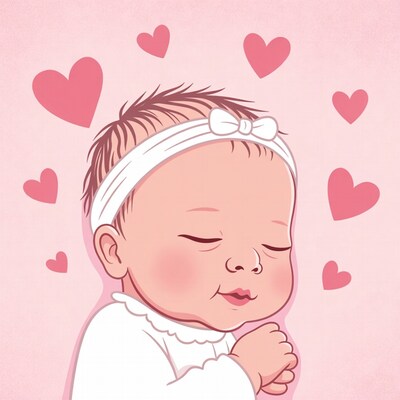 Sleeping baby girl with hearts